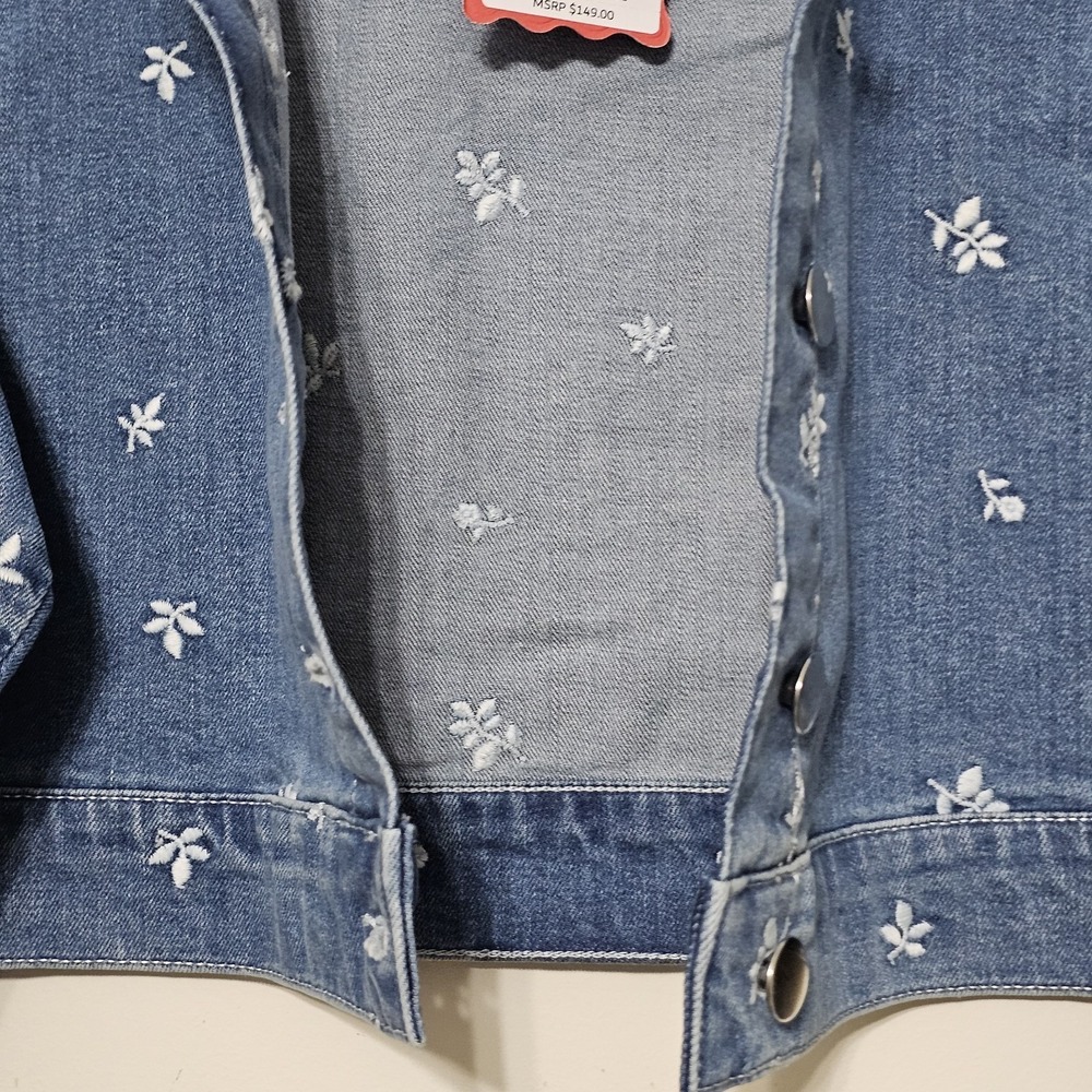 Chelsea&Violet Women's Denim Jacket Large Blue Medium Wash Embroidery Floral 371 - Picture 11 of 15